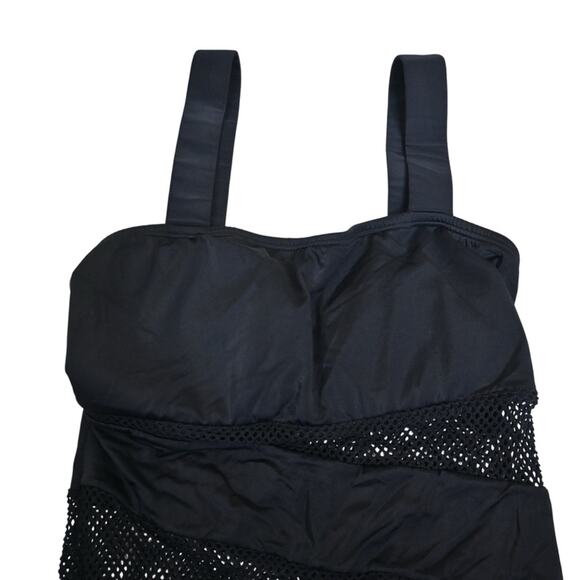 DKNY Swim Women's 10 Black Mesh One Piece Swimsuit with Classic Tank Design - Picture 3 of 9